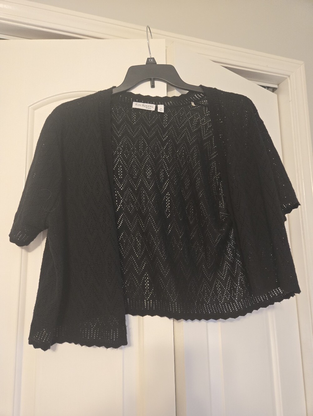 Kim Rogers Black Openwork Short-Sleeve Cardigan